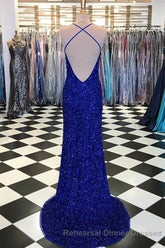 Royal Blue Sequin Mermaid Semi Formal Prom Dress